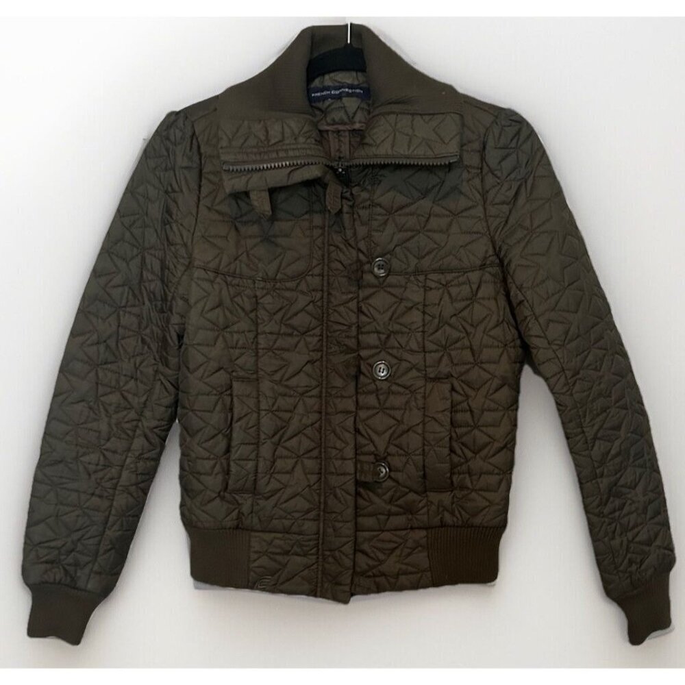 French Connection Women’s Bomber Puffer Jacket Coat Dark Green, Quilted, Size S